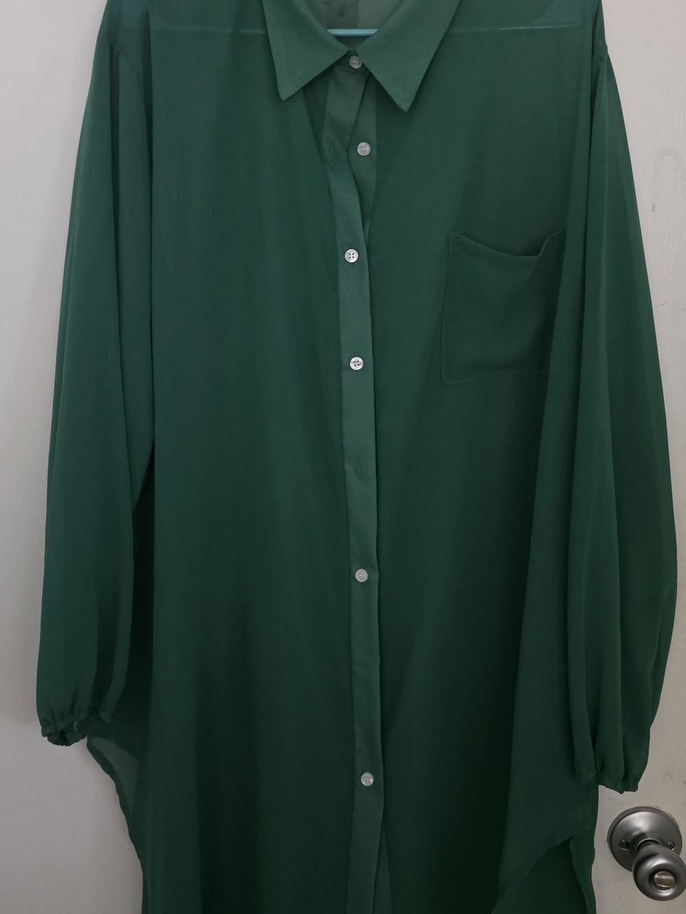 Dark Green Long Button-Up Shirt Dress